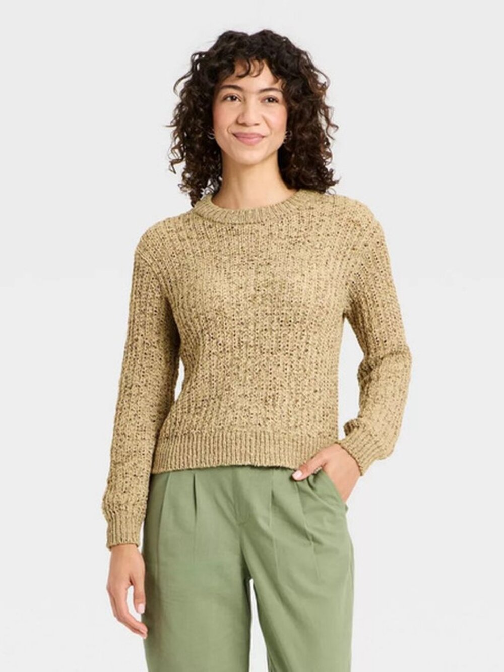 Women's Long Sleeve Round Neck Tape Yarn Pullover Sweater - A New Day™ Brown 1X‎ - Picture 2 of 5